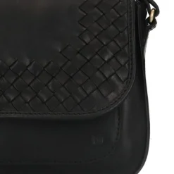 Manfield Zwarte leren schoudertas^ Schoudertassen