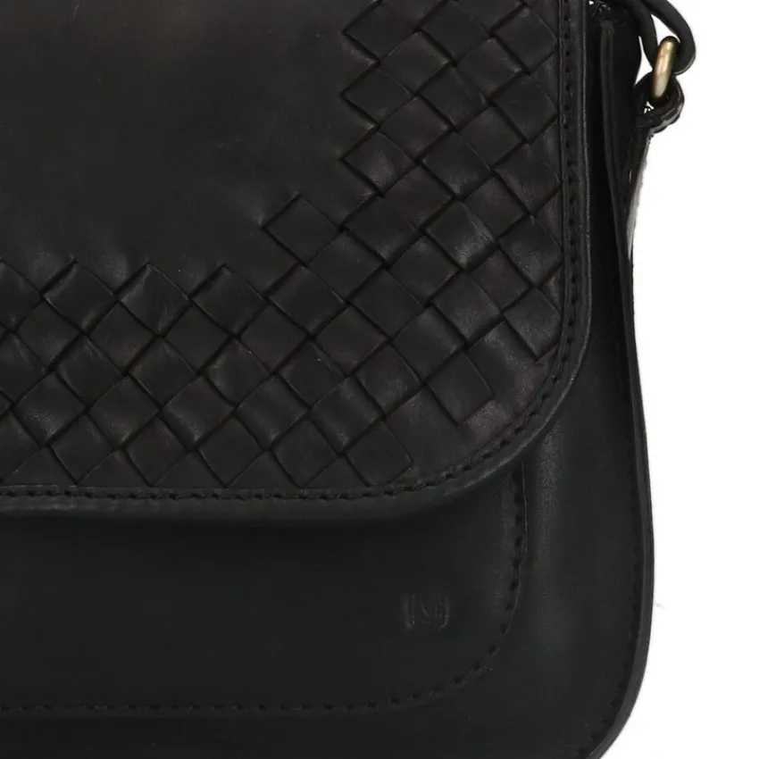 Manfield Zwarte leren schoudertas^ Schoudertassen