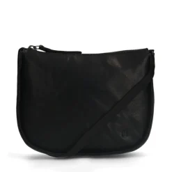 Manfield Zwarte leren schoudertas^ Schoudertassen