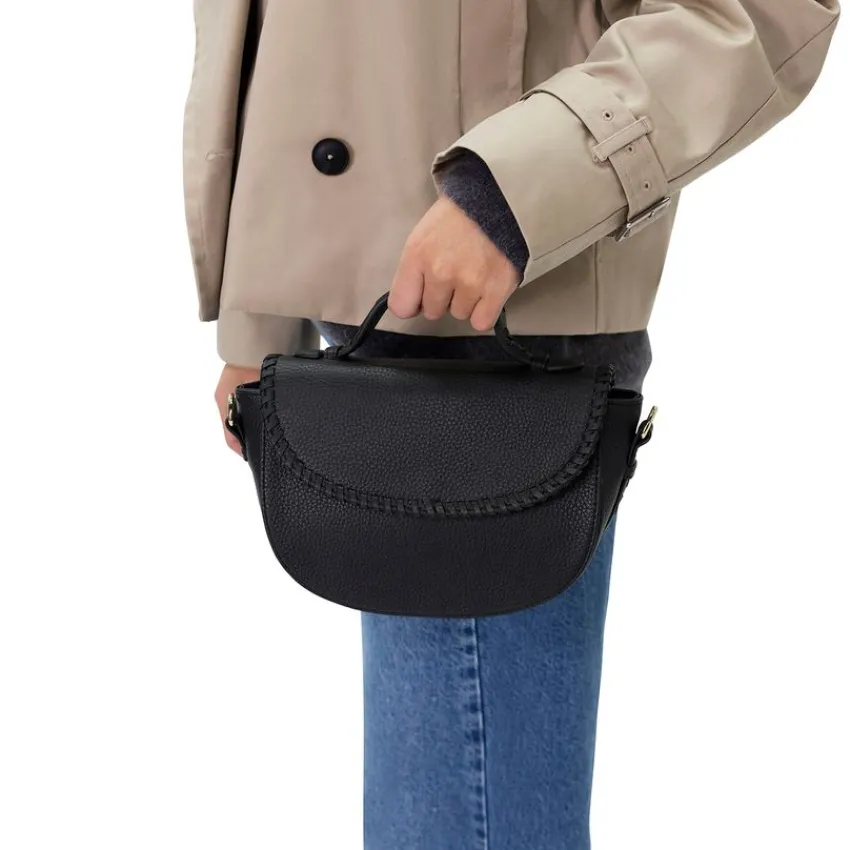 Manfield Zwarte leren schoudertas^ Schoudertassen