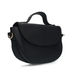 Manfield Zwarte leren schoudertas^ Schoudertassen