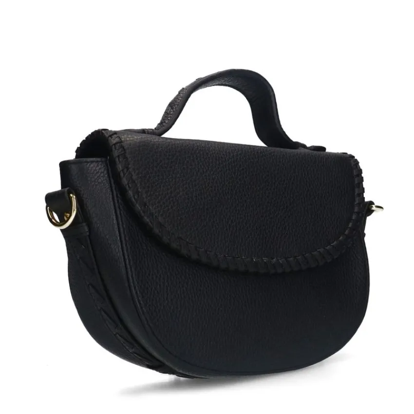 Manfield Zwarte leren schoudertas^ Schoudertassen