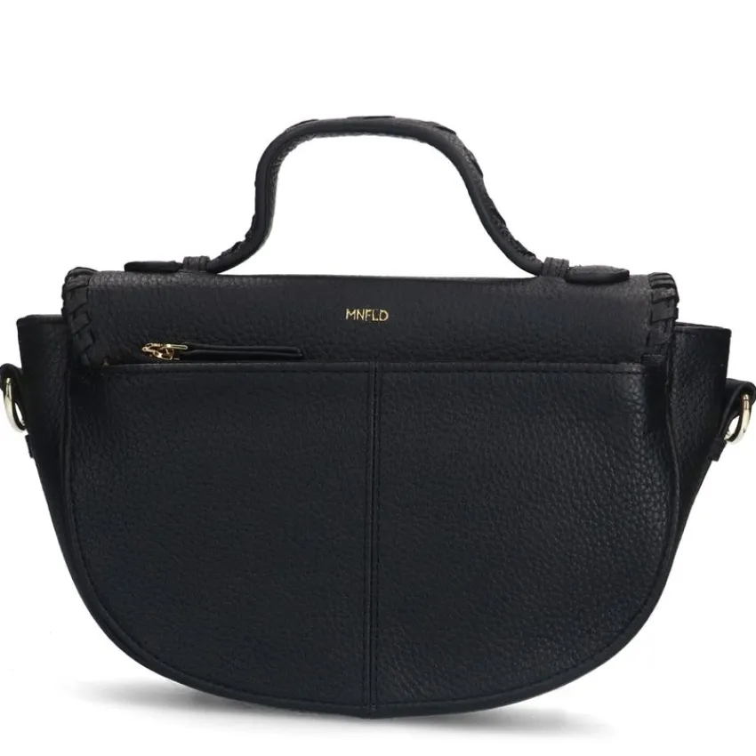 Manfield Zwarte leren schoudertas^ Schoudertassen