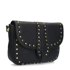 Manfield Zwarte leren schoudertas met gouden studs^ Schoudertassen