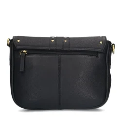 Manfield Zwarte leren schoudertas met gouden studs^ Schoudertassen