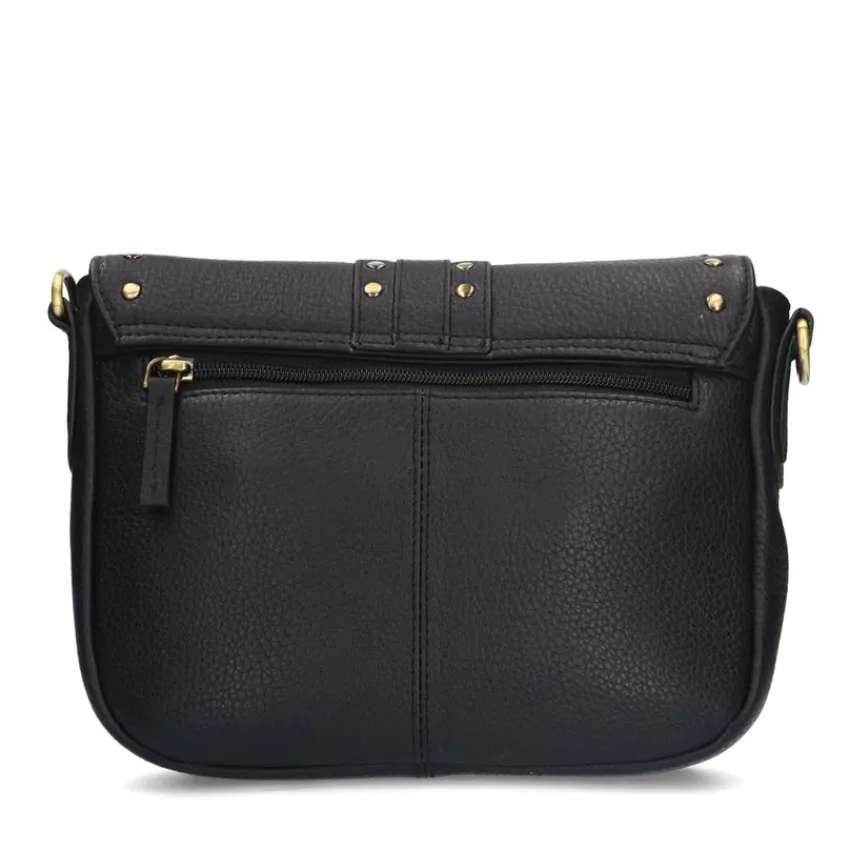 Manfield Zwarte leren schoudertas met gouden studs^ Schoudertassen