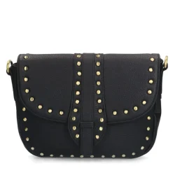 Manfield Zwarte leren schoudertas met gouden studs^ Schoudertassen