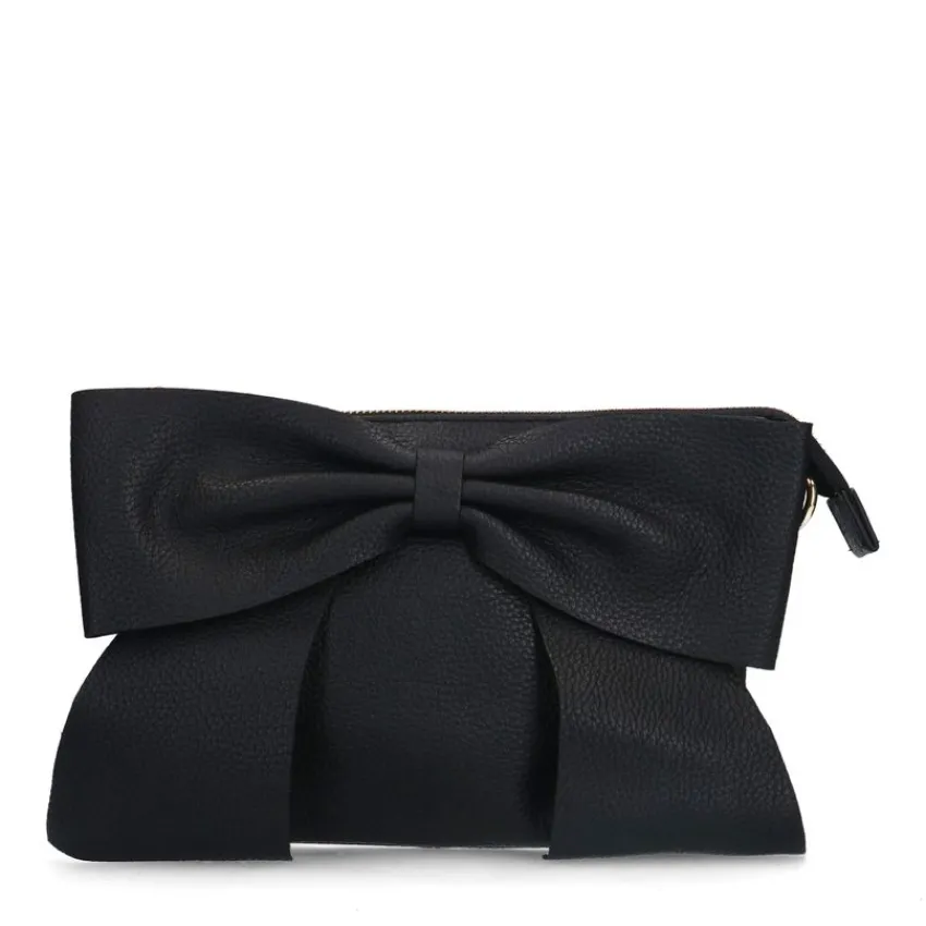 Manfield Zwarte leren schoudertas met strik^ Schoudertassen