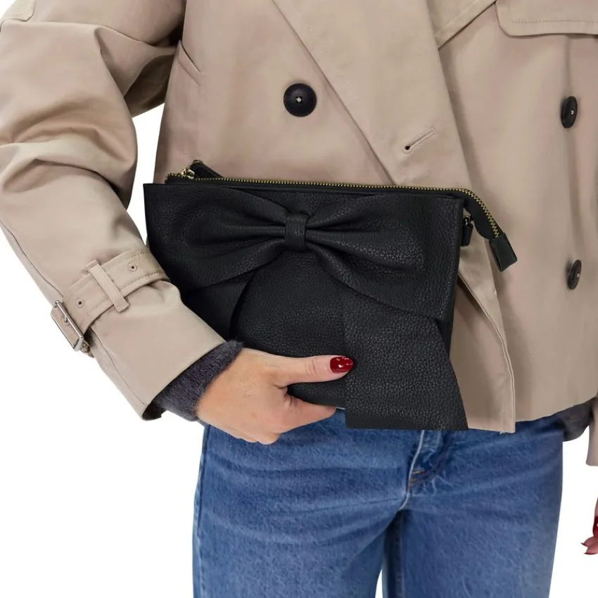 Manfield Zwarte leren schoudertas met strik^ Schoudertassen