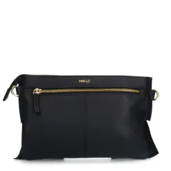 Manfield Zwarte leren schoudertas met strik^ Schoudertassen