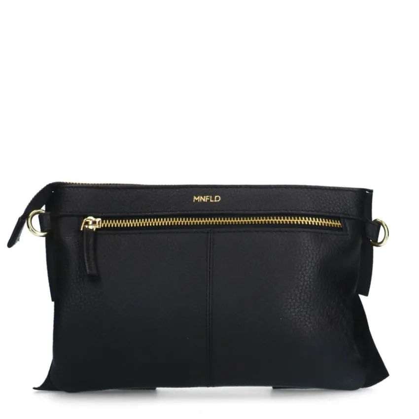 Manfield Zwarte leren schoudertas met strik^ Schoudertassen