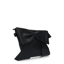 Manfield Zwarte leren schoudertas met strik^ Schoudertassen