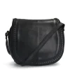 Manfield Zwarte leren schoudertas met gevlochten details^ Schoudertassen