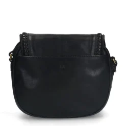 Manfield Zwarte leren schoudertas met gevlochten details^ Schoudertassen