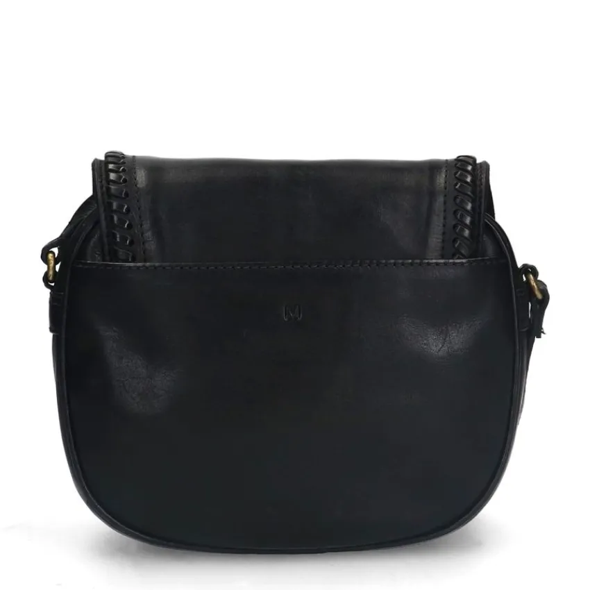 Manfield Zwarte leren schoudertas met gevlochten details^ Schoudertassen