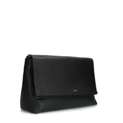 Manfield Zwarte leren schoudertas met flap^ Schoudertassen