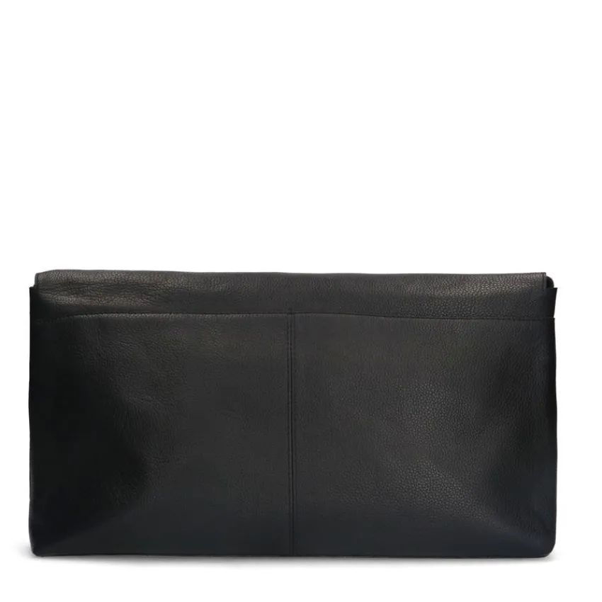 Manfield Zwarte leren schoudertas met flap^ Schoudertassen