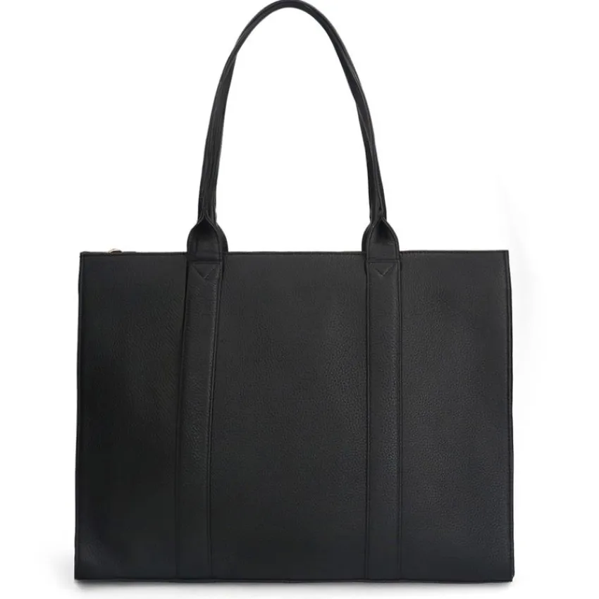Manfield Zwarte leren shopper^ Shoppers
