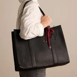 Manfield Zwarte leren shopper^ Shoppers