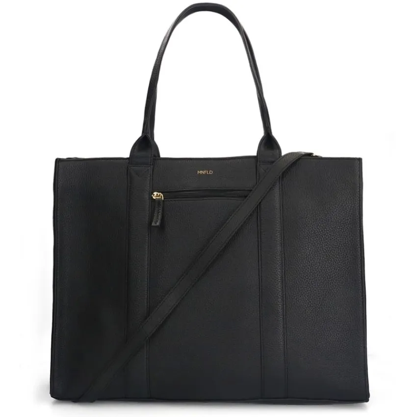 Manfield Zwarte leren shopper^ Shoppers