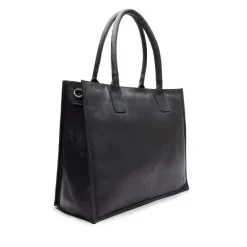Manfield Zwarte leren shopper^ Shoppers