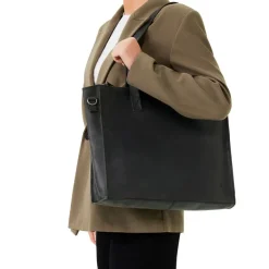 Manfield Zwarte leren shopper^ Shoppers