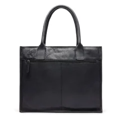 Manfield Zwarte leren shopper^ Shoppers