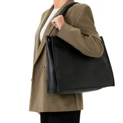 Manfield Zwarte leren shopper^ Shoppers