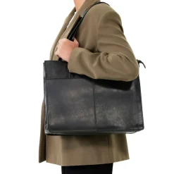 Manfield Zwarte leren shopper^ Shoppers