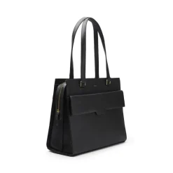 Manfield Zwarte leren shopper met zijvak^ Shoppers