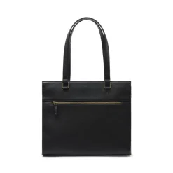 Manfield Zwarte leren shopper met zijvak^ Shoppers