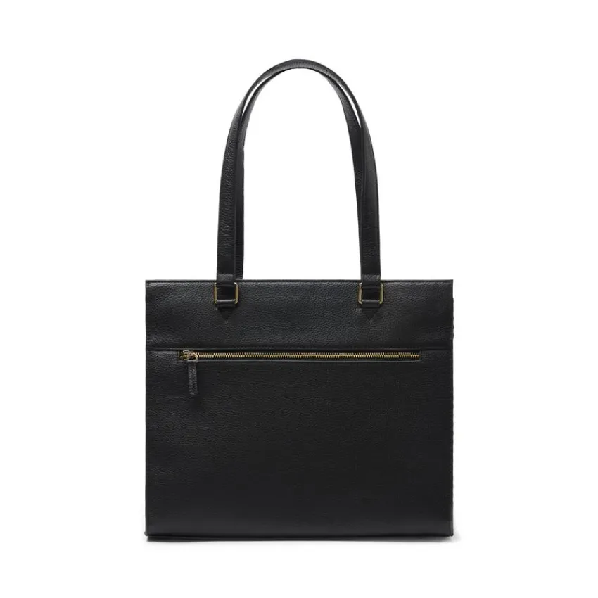 Manfield Zwarte leren shopper met zijvak^ Shoppers