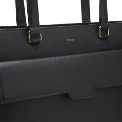 Manfield Zwarte leren shopper met zijvak^ Shoppers