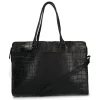 Manfield Zwarte leren shopper met crocoprint^ Shoppers
