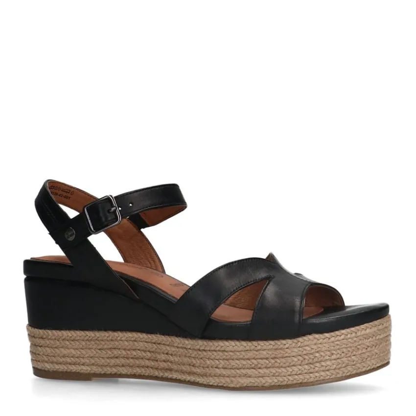 No Stress Zwarte leren sleehakken^DAMES Sandalen|Espadrilles