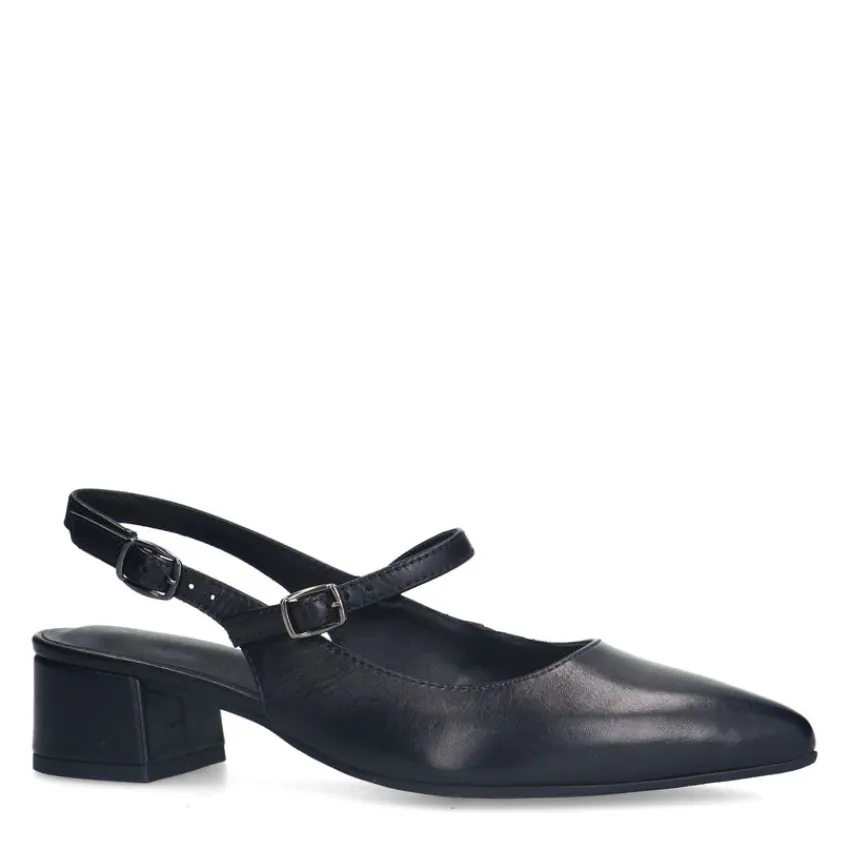 No Stress Zwarte leren slingbacks^DAMES Pumps|Slingbacks