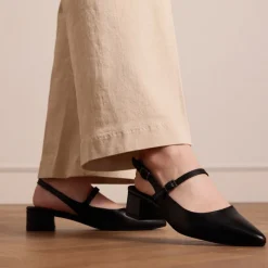 Manfield Zwarte leren slingbacks^DAMES Pumps|Slingbacks