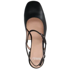 Manfield Zwarte leren slingbacks^DAMES Pumps|Slingbacks