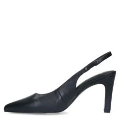 Manfield Zwarte leren slingbacks^DAMES Pumps|Slingbacks