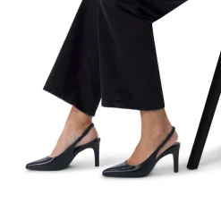 Manfield Zwarte leren slingbacks^DAMES Pumps|Slingbacks