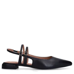 Manfield Zwarte leren slingbacks met dubbele bandjes^DAMES Pumps|Slingbacks