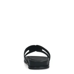 Manfield Zwarte leren slippers^DAMES Slippers