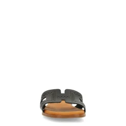 Manfield Zwarte leren slippers^DAMES Slippers