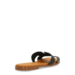 Manfield Zwarte leren slippers^DAMES Slippers