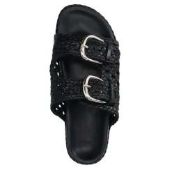 Manfield Zwarte leren slippers^DAMES Slippers