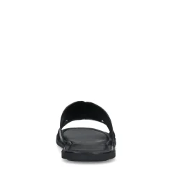 Manfield Zwarte leren slippers^Heren Slippers & Sandalen