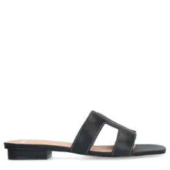 Manfield Zwarte leren slippers^DAMES Slippers