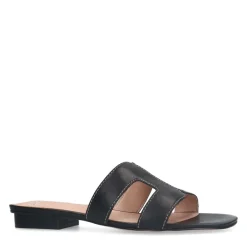 Manfield Zwarte leren slippers^DAMES Slippers