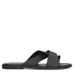 Manfield Zwarte leren slippers^DAMES Slippers