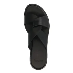 Manfield Zwarte leren slippers^DAMES Slippers